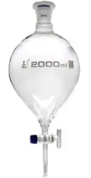 EISCO Separatory Funnel, 2000mL - Pear Shaped - 29/32 Plastic Stopper, Glass Key Stopcock - Borosilicate Glass