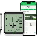 VIVOSUN AeroLab THB1S Wireless Bluetooth Hygrometer Thermometer Indoor, VPD, Digital Temp Humidity Meter, LCD Smart App Control & Alert, Data Storage, Dual Channels with Sensor Probe, Battery Included