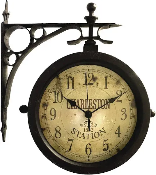 Outdoor Clock, Waterproof Double Sided Train Station Clock &amp; Thermometer