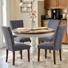 COLAMY Upholstered Parsons Dining Chairs Set PU Leather Dining Room Kitchen Side Chair with Nailhead Trim and Wood Legs