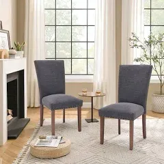 COLAMY Upholstered Parsons Dining Chairs Set of 2, Fabric Dining Room Kitchen Side Chair with Nailhead Trim and Wood Legs