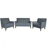 Evelyn Mid Century Modern Fabric Arm Chair and Loveseat Set Dark Gray