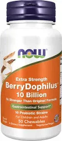 Now Foods Extra Strength Berry Dophilus 50 Chewables GMP Quality Assured, Vegan,