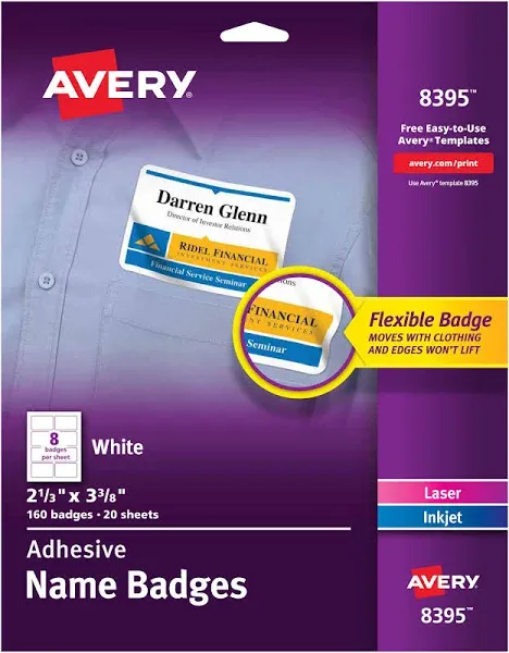 Avery Adhesive Name Badges, 2-1/3" x 3-3/8", 160 Badges (8395)