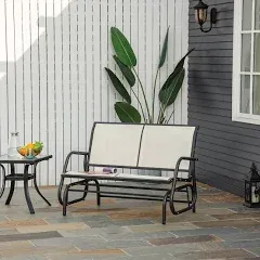 Outsunny 2-Person Outdoor Glider Bench Patio Double Swing Rocking Chair Loveseat w/Powder Coated Steel Frame for Backyard Garden Porch