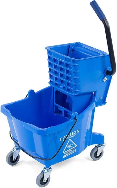 Heavy-Duty 26-Quart Blue Mop Bucket with Convenient Side-Press Wringer