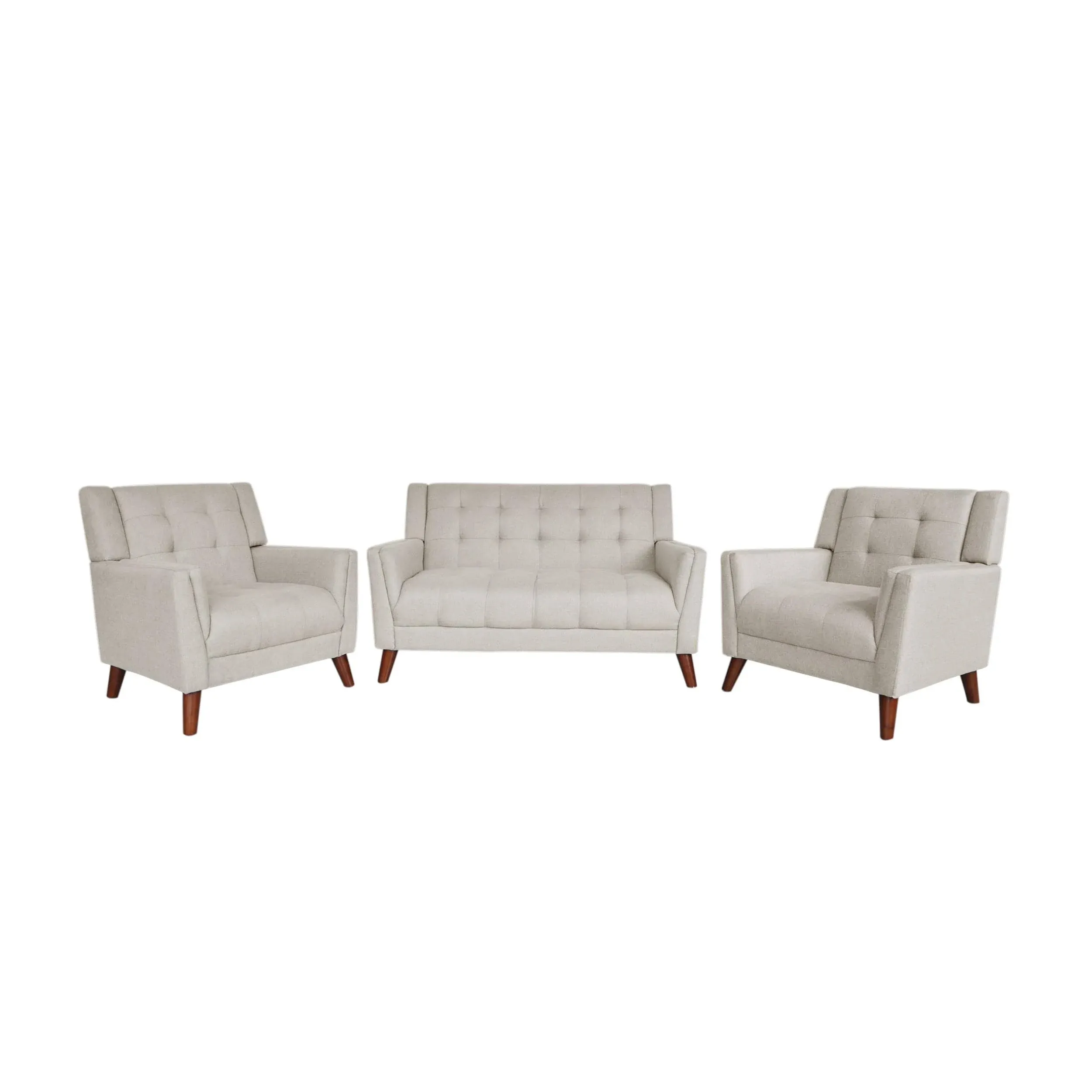 Evelyn Mid Century Modern Fabric Arm Chair and Loveseat Set - Beige