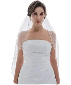 SAMKY 1T 1 Tier 1/8&#034; Inch Ribbon Edge Wedding Bridal Veil White 