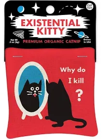 Blue Q Existential Kitty Catnip Cat Toy. Premium Organic Catnip Grown in The USA, 100% Cotton Pouches, Kitty Graphics Sure to Delight Every Cat-Keeper.