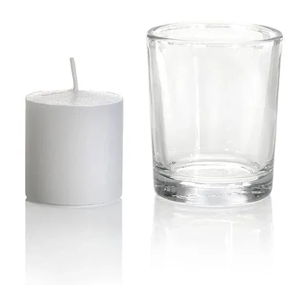 Yummi Set of 72 10hr Votive Candles & Glass Votive Holders, Clear