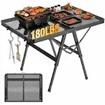 Foldable Grill Table with Mesh Desktop, 200lbs 3Ft Portable Folding Table, Height Adjustable Metal Table for Ourdoor, Camping, Picnic, BBQ and Beach, RV, 35.4" L x 23.6" W