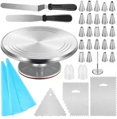 Kootek 35 in 1 Cake Decorating Supplies with Aluminium Alloy Revolving Cake Turntable, 24 Piping Tips, 2 Frosting Spatul