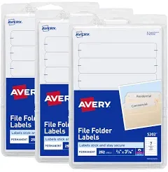 Avery Easy Peel File Folder Labels on 4" x 6" Sheets, 2/3" x 3-7/16", White, 3 Pack, 756 Labels Total (32131)