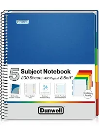 Dunwell 5-Subject Notebook College Ruled 8.5 x 11 200 Sheets