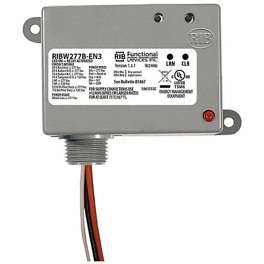 RIB Wireless Relay and Transmitter: 20 A Current Rating, 277V AC, Wireless 902 MHz