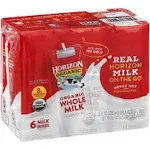 Horizon Organic Milk, Organic, Whole - 6 pack, 8 fl oz milk boxes