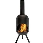 Sunnydaze 60" Chiminea Outdoor Wood-Burning Fire Pit Black Steel