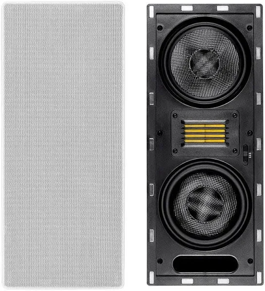 Monoprice 3-Way Carbon Fiber In-Wall Column Speaker - 6.5 Inch (Each) With Ribbon Tweeter, 8 Ohm Nominal Impedance, Magnetic Grille, 200 Watt Max, White - Amber Series