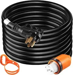 Heavy Duty Generator Cord, 20 Feet Generator Power Cord, 50AMP ETL Listed Cord, 12000 Watts Black Cable, SS2-50R Generator Plug, SS2-50P Extension Cord, 125/250V Generator Wire with Portable Strap