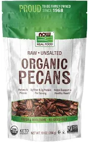 NOW Real Food, Raw, Unsalted, Organic Pecans, no added oils, 10 oz (284 g)