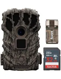 Stealth Cam Browtine 14MP Trail Camera Bundle with SanDisk 32GB Ultra SDHC UHS-I Memory Card and Focus All-in-One High Speed USB 2.0 Card Reader