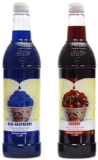 Concession Essentials Snow Cone Syrup 25 Fl Oz Pack of 2 Cherry & Blue Raspberry