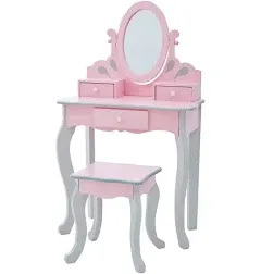 Vanity Girls Vanity Set With Mirror &amp; Stool 3 Storage Drawers &amp; Rotating Mirror 