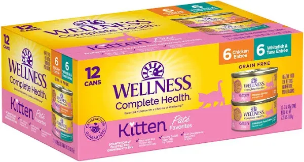 Wellness Complete Health Kitten Canned Wet Cat Food, Chicken (3 oz, 12 ct)