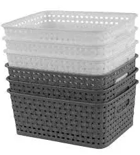 6-Pack Plastic Storage Baskets/Bins, Rectangle 