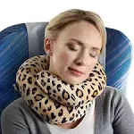 BCOZZY Neck Pillow for Travel Provides Double Support to The Head, Neck, and Chin in Any Sleeping Position on Flights, Car, and at Home, Comfortable Airplane Travel Pillow, Leopard