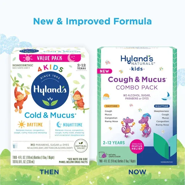 Hyland&#039;s Naturals Kids Cough &amp; Mucus Daytime &amp; Nighttime Combo Pack, Cough