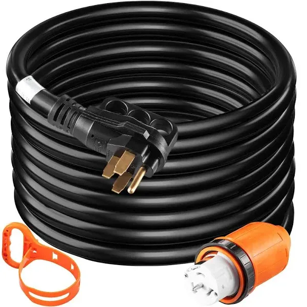 Heavy Duty Generator Cord, 20 Feet Generator Power Cord, 50AMP ETL Listed Cord, 12000 Watts Black Cable, SS2-50R Generator Plug, SS2-50P Extension Cord, 125/250V Generator Wire with Portable Strap