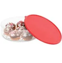 Supellectilem Pie Carrier Cake Storage Clear Container with Red Lid | 10.5" Large Round Plastic Cupcake Cheesecake Muffin Flan Cookie Torti