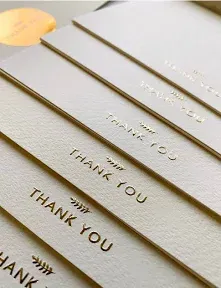 RUN2PRINT (36 Pack) Thank You Cards With Envelopes & Gift of 36 Foiled Stickers - Elegant Emboss Rose Gold Foil Pressed Blank Notes Wedding All Occasion Cards (Ivory)