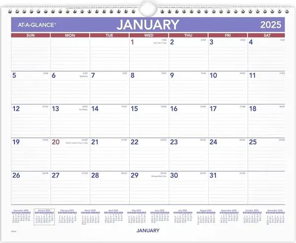 At-a-glance 2025 Erasable Monthly Wall Calendar