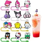 Anime Straw Covers Cap for Cup Straw Accessories, Cartoon Straw Protectors Tips Cover for Reusable Drinking Straws (12)