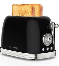 CROWNFUL 2-Slice Toaster, Extra Wide Slots Toaster, Retro Stainless Steel with Bagel, Cancel, Defrost, Reheat Function and 6-Shade Settings, Removal Crumb Tray, Cream