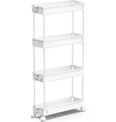 Slim Rolling Storage Cart 4 Tier Organizer Mobile Shelving Unit Utility Cart ...