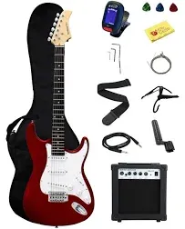 Ymc Full Size Electric Guitar With Amp, Case And Accessories Pack Beginner Starter Package, Metallic Red