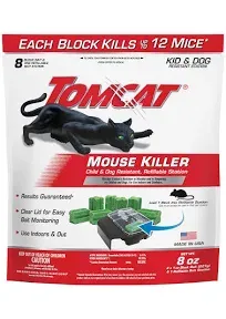 Tomcat Mouse Killer Refillable Bait Station for Indoor Use - Child Resistant, 1 Station with 8 Baits (Bag)