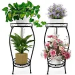 2-Pack Plant Stand Indoor Outdoor,Tall Black Metal Rustproof Stable Plant Stands,2 Tier 27.1 inch Multiple Plant Rack for Planter Corner Garden Living Room & Garden