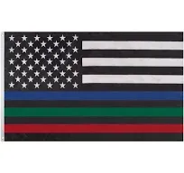 USA Thin Red, Blue &amp; Green Line 3x5ft Flag - Grommets - Police - Fire - Military