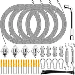 Shade Sail Hardware Kit with 4Pcs 12ft Length Extension Wire Rope,304 Stainless Steel Shade Awning Kit