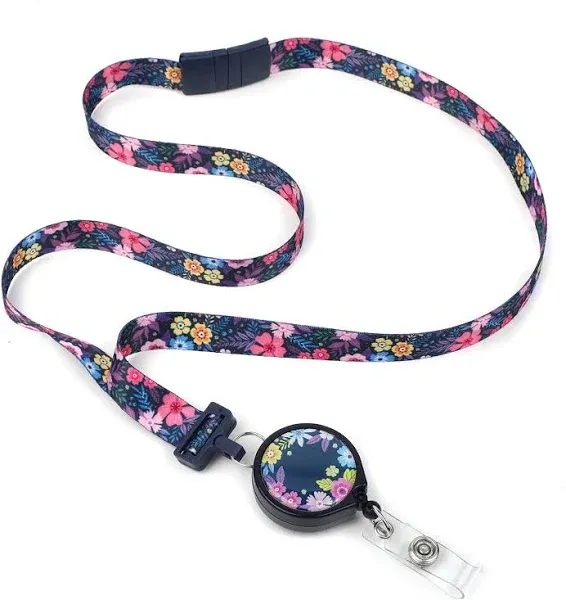 Lanyards for Women 19" Ribbon Lanyard ID Card & Key Holder with Badge Reels Retractable for Nurses Office Workers Teachers Students Breakaway Lanyards for Id Badges (Vibrant Wildflowers)