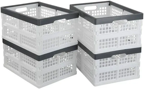 15L Plastic Collapsible Crates, Folding Storage Basket Bin, Pack of 4