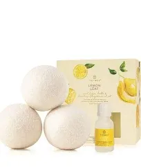 Thymes Lemon Leaf Wool Dryer Balls Set – Includes 3 Wool Laundry Balls + 1 Lemon Fragrance Oil for Dryer – Eliminate Wrinkles, Static & Lint – Scented Laundry Supplies (0.5 fl oz)