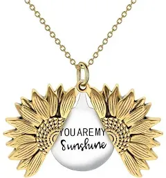 You Are My Sunshine Engraved Necklace Inspirational Sunflower Locket Necklace Je