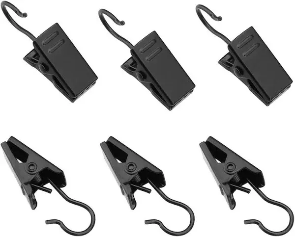 Coideal Small Curtain Clips Hooks, 100 Pack Black Metal Patio Awning Light Clips Hanger Stainless Steel for Hanging Outside Christmas String Lights, Drape Track, Indoor Outdoor Art Craft Display