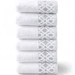 Market & Place 100% Turkish Cotton Luxury Hand Towel Set | Super Soft and Highly Absorbent | Textured Dobby Border | 550 GSM | Includes 6 Hand Towels | Nitra Collection (White/Dark Grey)