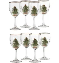 4 Spode Christmas Tree Wine Glasses with Gold Rims 13 Ounce